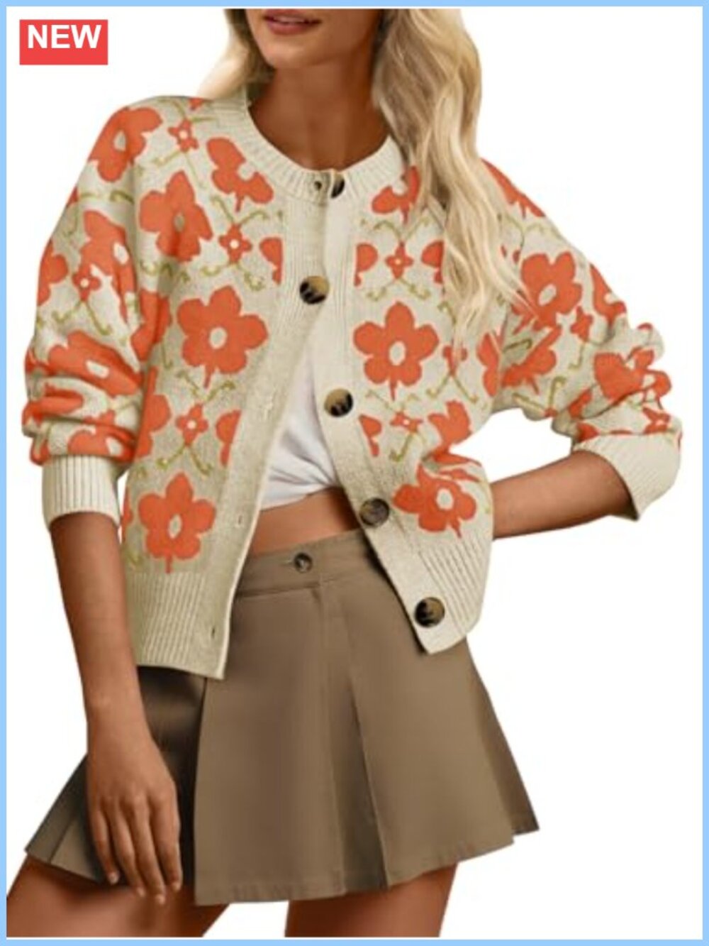 Womens Floral Knit Cardigan Long Sleeve Button Down Fall Sweater Coat